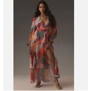 Anthropologie Hutch Long Sleeve V-Neck Wrap Maxi Dress Multicolor Size 1X